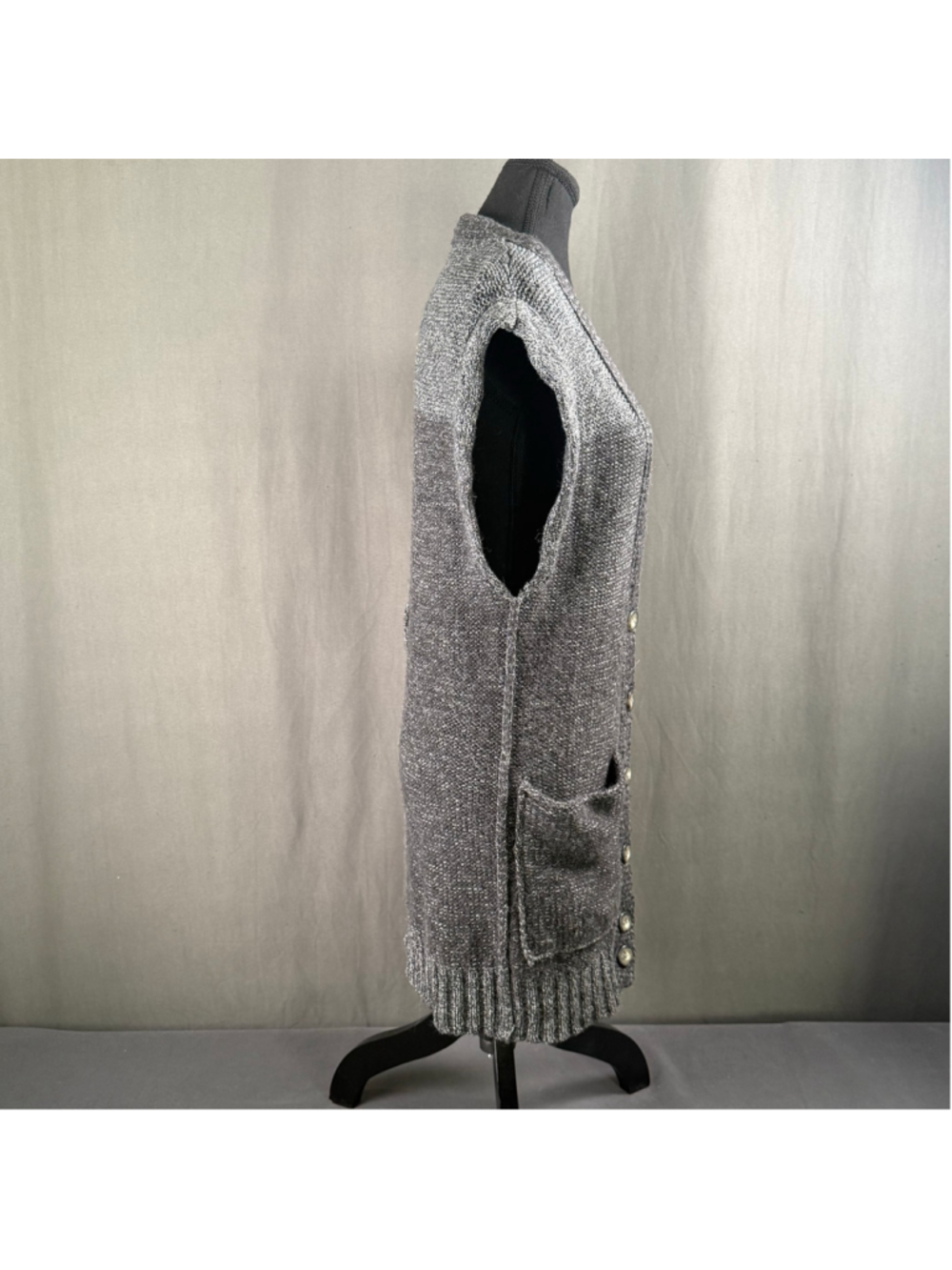 Club Monaco Vest Women S Knit Wool Alpaca Longline Academia Preppy Charcoal Grey - Picture 5 of 14